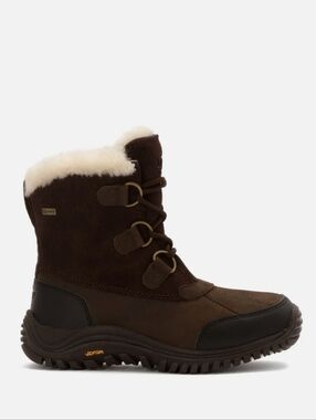 Ugg Australia Ostrander Women Round Toe Leather Winter Boot Black Sz 8 Like New!